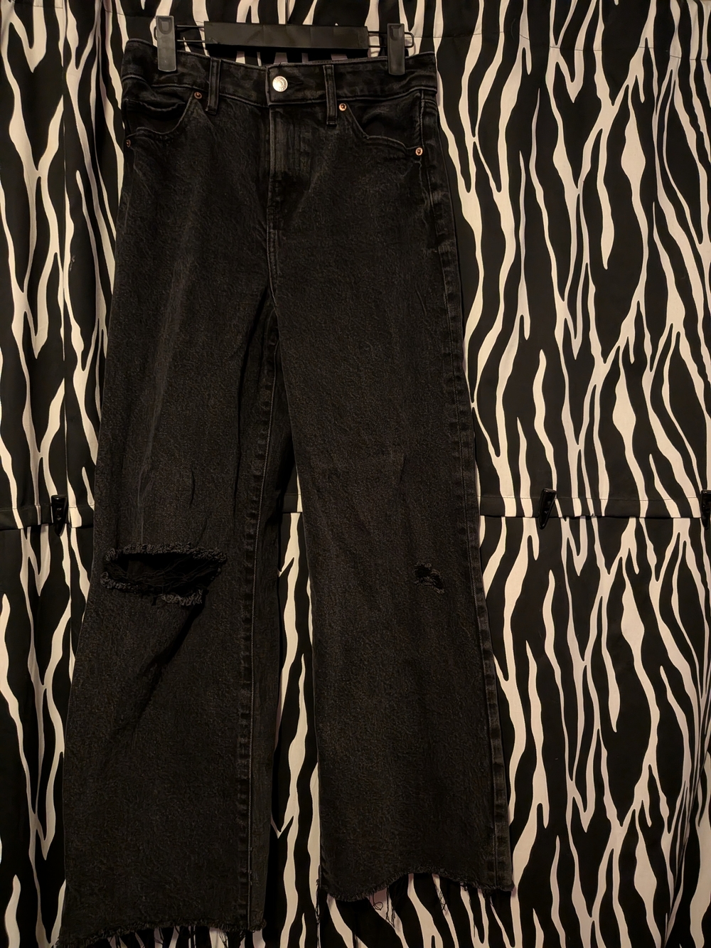 Express High-Rise Black Wide-Leg Distressed Jeans